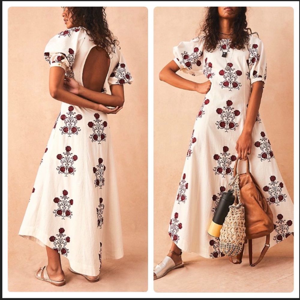 Free People Cream and Purple Maxi Dress